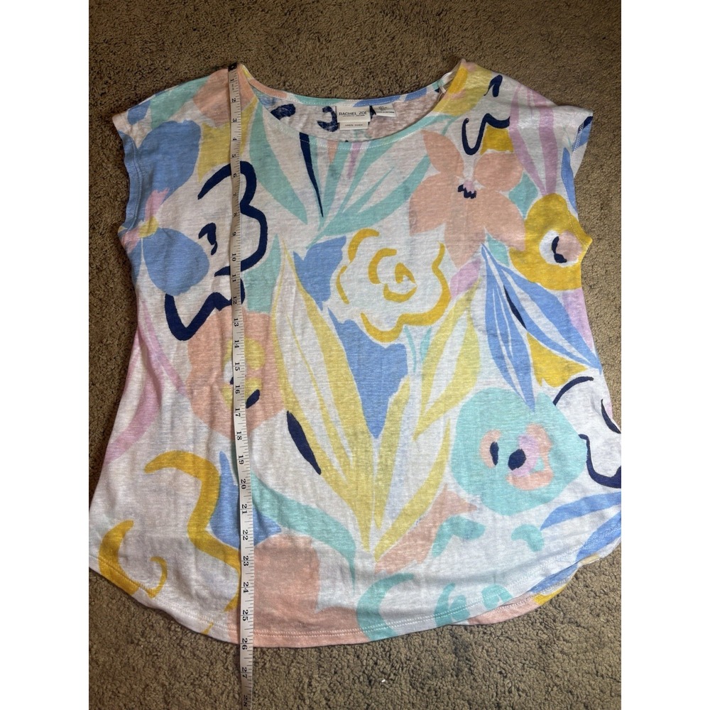 Rachel Zoe Top Women's Large Quinny 100% Linen Floral Abstract‎ Lightweight - Picture 8 of 8